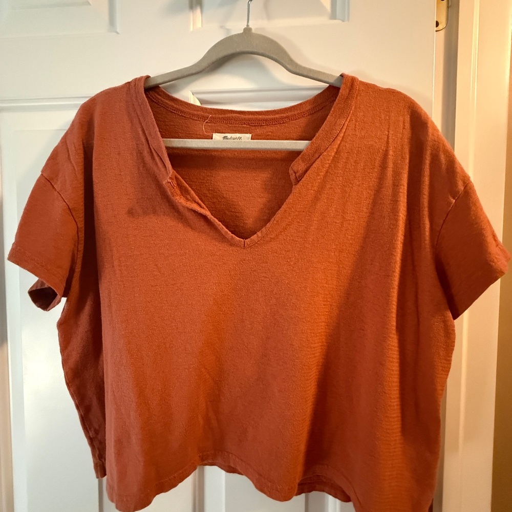 Madewell Cropped V-Neck Short Sleeve Tee - Rust Orange